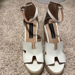 Steve Madden White Espadrille Ankle-Strap Wedge Sandals